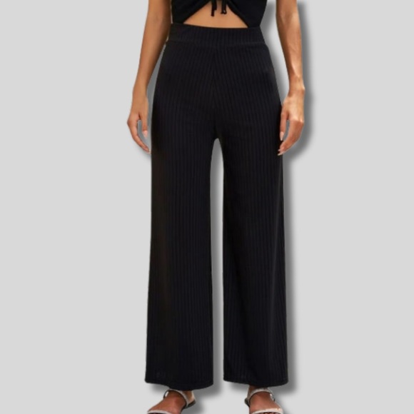 REVOLVE Dreamers Black Wide Leg Ribbed Pants Sz. M/L - Picture 2 of 8